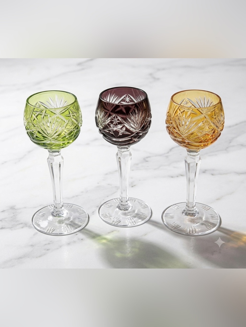 Antique 3 Nachtmann Cut to Clear 124 Series 4 1/2" Cordials Glasses 3 Colors